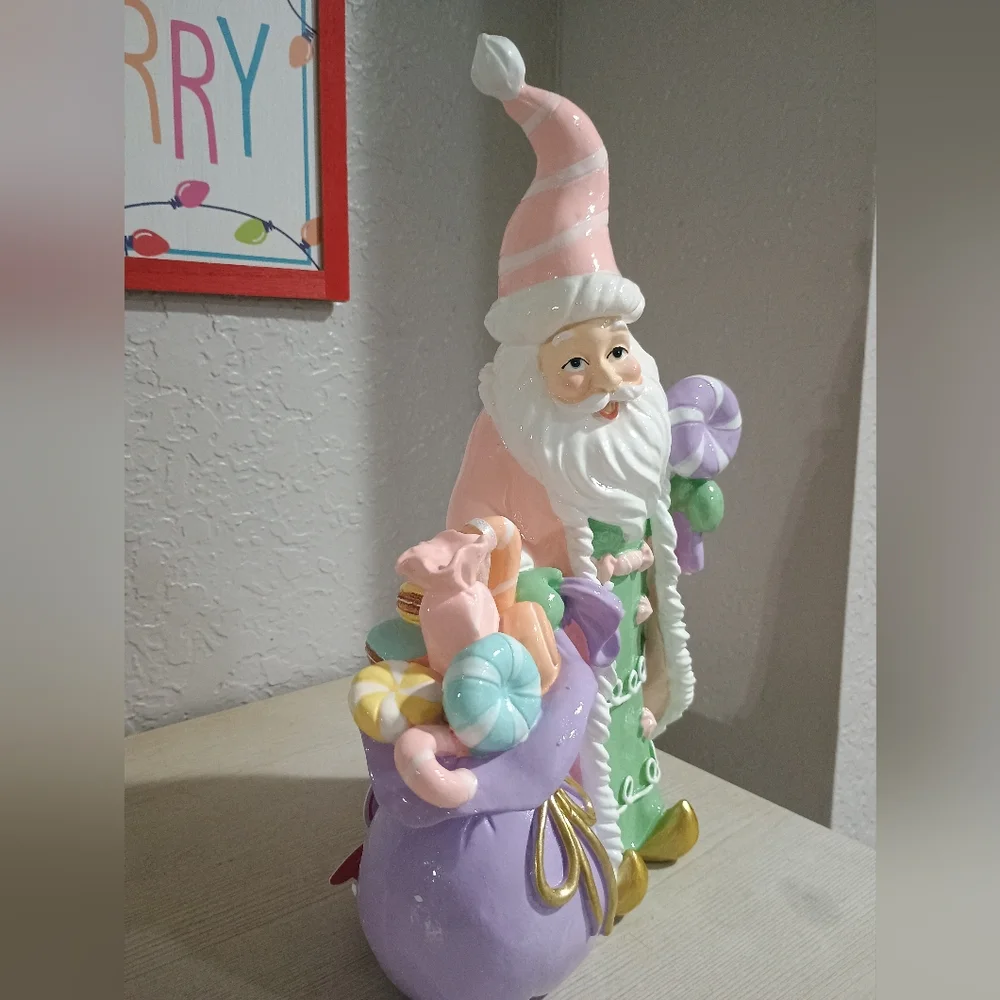13" Pastel Santa Claus Figurine with Candy - Picture 3 of 5